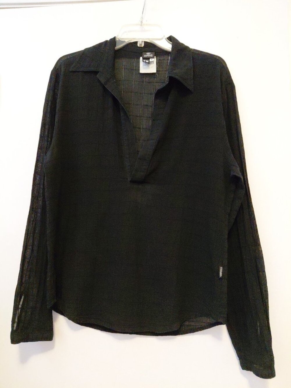 Versace Men's Open Split V-Neck Long Sleeve Shirt Black Large